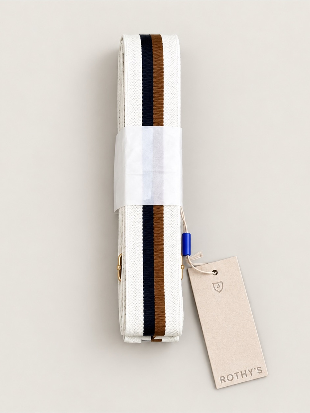 Rothy's White Canvas Strap with Black and Brown Stripe